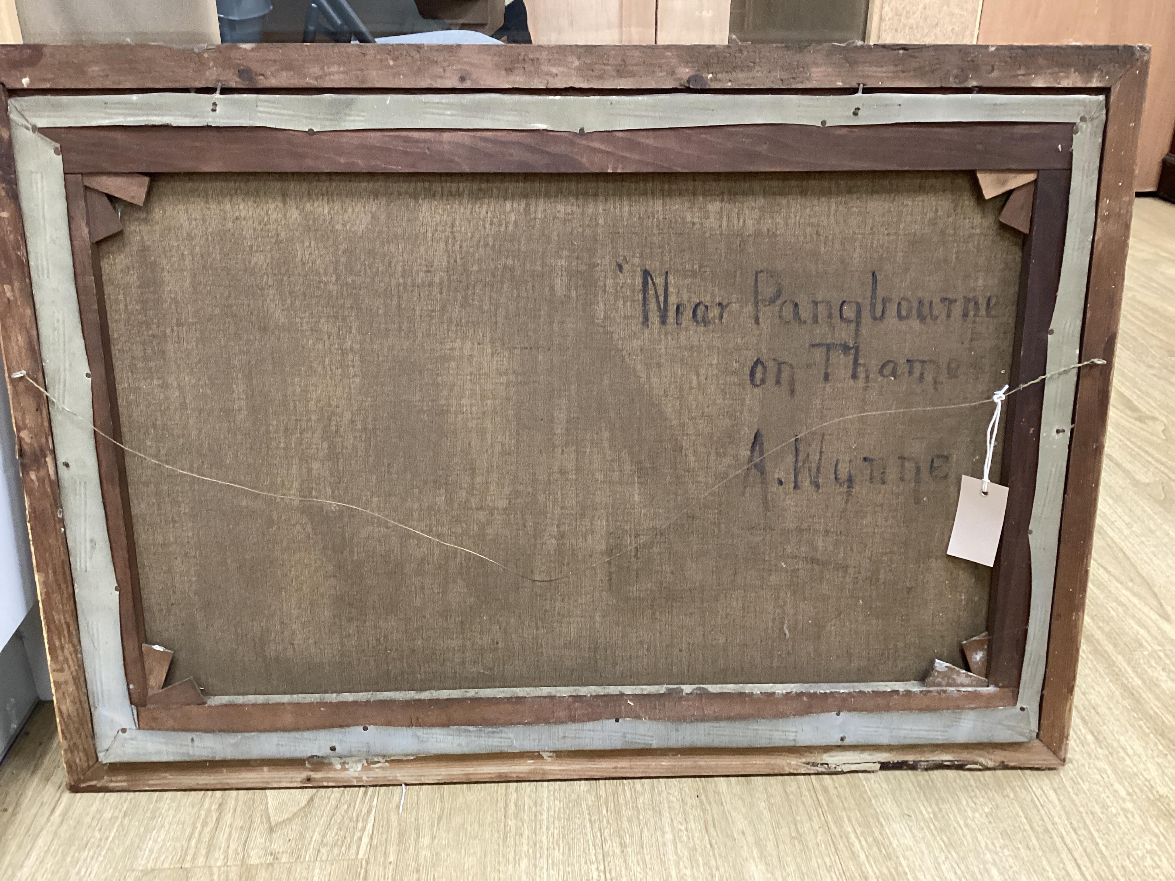 Arthur Wynne (19th. C), Riverscape with swans, signed, oil on canvas, 50 x 75cm